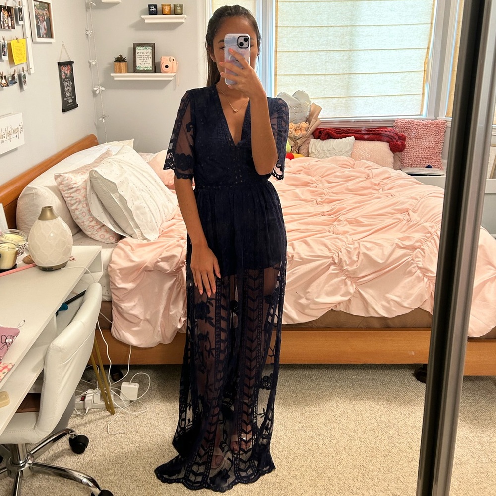 Navy Floral Lace Dress